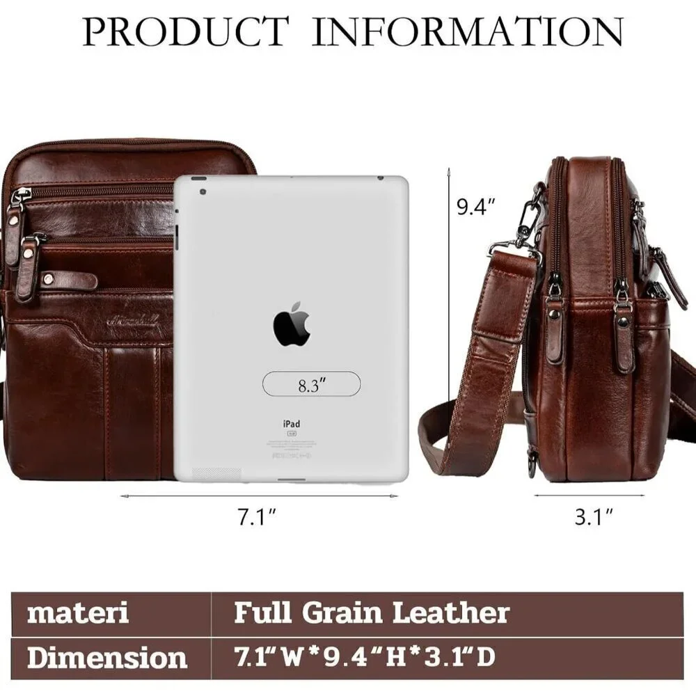 💫 Men Brown Leather Sling Small Messenger Pack Vintage Fashion Shoulder Bag